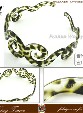 法国韦妮WEINY发夹，发卡，发箍/头箍D2116透明绿色亮豹纹