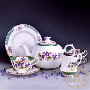Hudson Middleton 瓷器 茶具8件组 英国制 收藏花卉 紫丁香