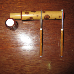 老红湘妃竹拔口牙签筒 925纯银 牙签 耳勺 镶嵌珍品 藏品文玩