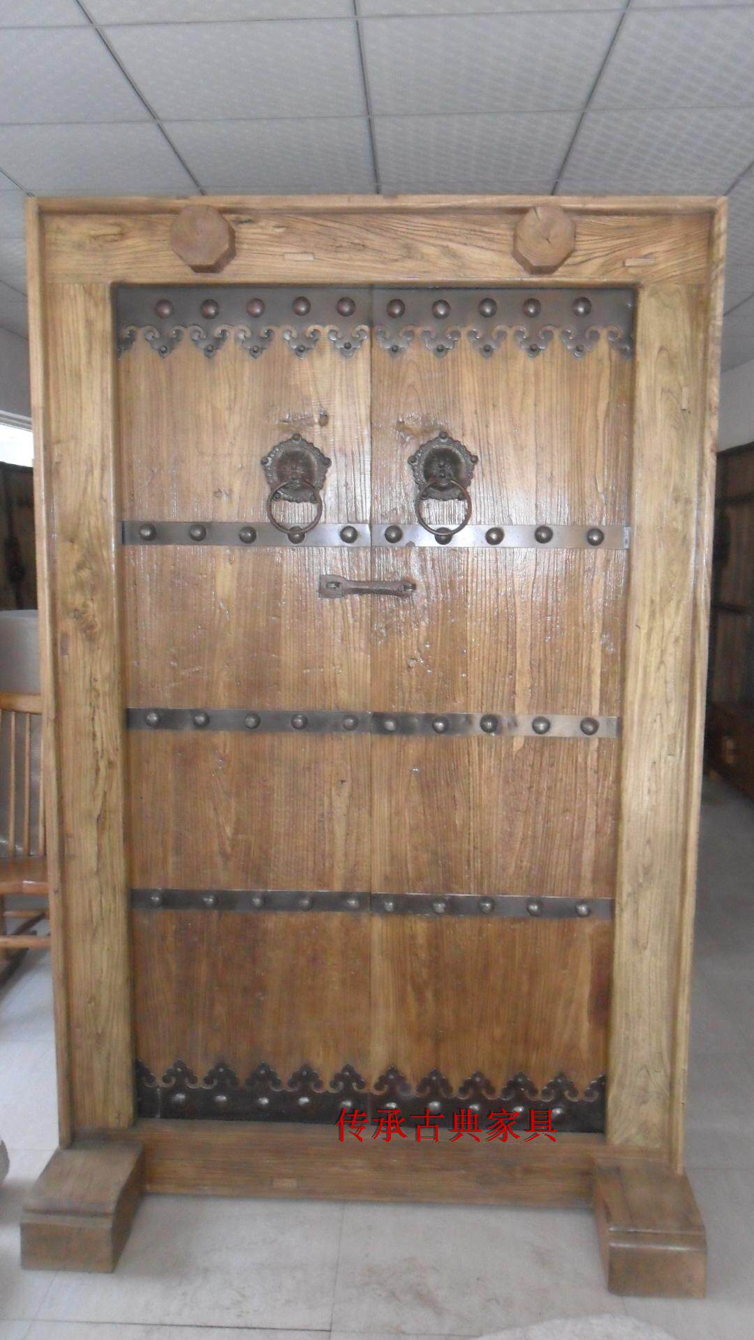 老榆木大门 别墅 茶楼 庭院实木门定制仿古大门套原生态古典大门