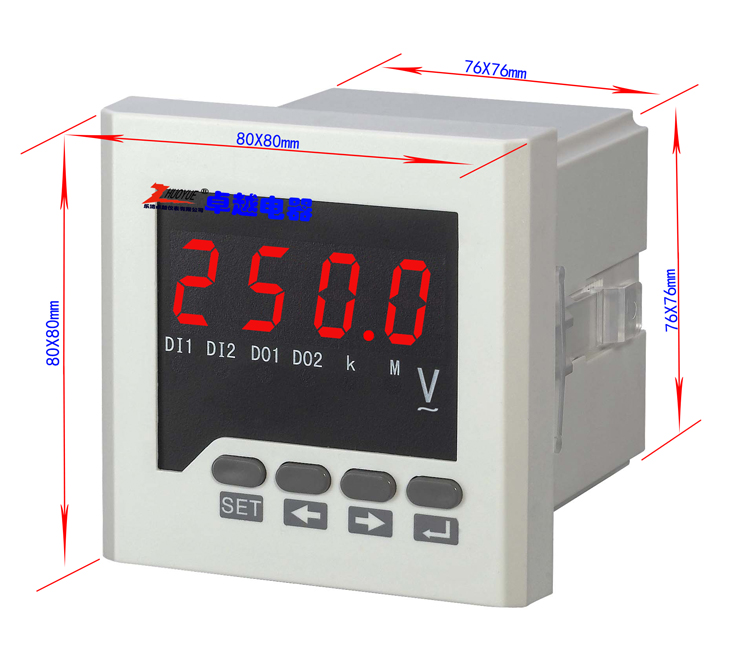 6L2数显式电压仪表尺寸80MM*80MM交流0-250V 直流0-250V正负250V