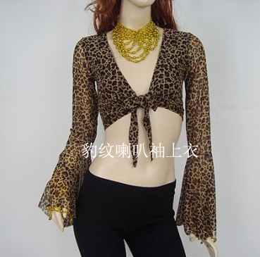 性感舞蹈上衣 肚皮舞上衣 瑜伽服 豹纹上衣 豹纹喇叭袖上衣