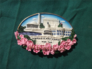 世界旅游纪念冰箱贴 美国 华盛顿 白宫，国会山，林肯纪念堂全景