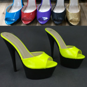 10色入35 糖果色荧光漆皮一体跟舒适超高跟凉拖 新款 春夏拖鞋