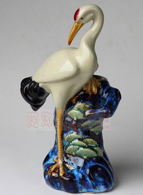 小摆件鸿运当头朱顶鹤笔筒花瓶