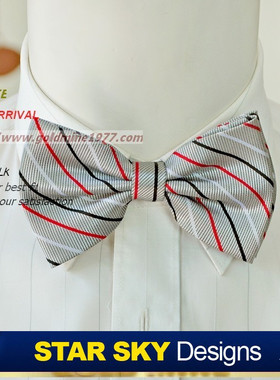 ●星曌●韩版商务丝质领结/男士领花/灰色条纹/礼服领结LJ1242