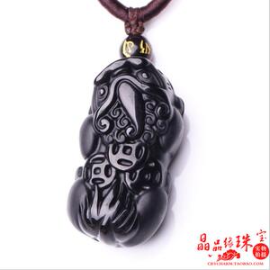 天然貔貅吊坠男黑曜石项链女款霸气男款金曜石情侣挂坠转运招财