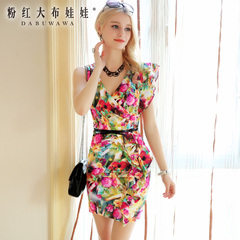 Female pink dresses color flower folds big rag doll summer 2015 new tide frills sleeveless dress