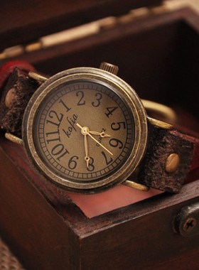 原宿风简约潮流女士真皮复古表冷淡风石英表男士手表欧美ulzzang