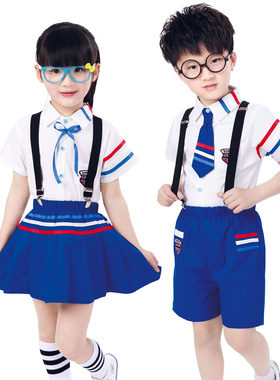 2026白衬衣领带背带套装中小学生校服班服队服夏季新款幼儿园园服