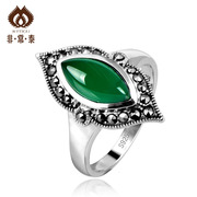 Thai Thai female green agate silver ring 925 Silver ring rings vintage finger ring jewelry