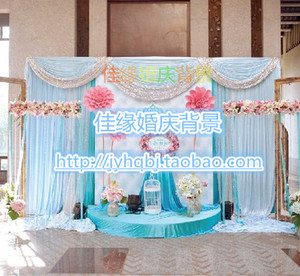 新款婚庆背景纱幔婚礼布置留影区婚庆签q到台背景婚庆道具3*3-523