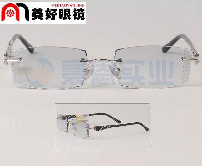 支持验货 正品YEIN韩国魅影无框切边镶钻眼镜NO.91 钻石削边眼镜