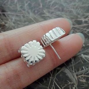 手工银原创设计 曼谷银 太阳花语方形耳钉1.45 925纯银 泰银