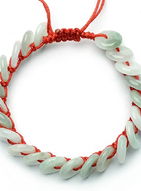 翡翠A货女款平安扣红绳玉手链 平安扣怀古玉手钏平安扣手链可调节