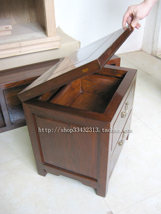 亿文家居一文制木纯实木新中式仿古老榆木两抽翻盖柜床头柜边柜