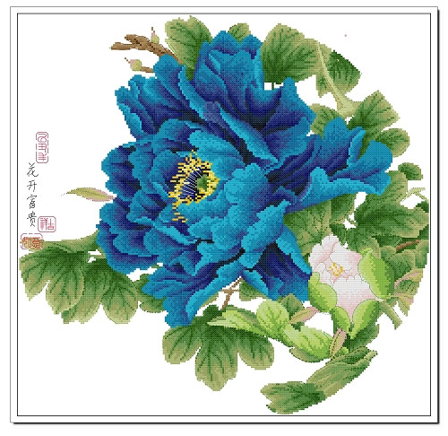 ●胡丽丽十字绣●DMC套件 凝香（蓝牡丹） 有3D 5D 精准印花印布