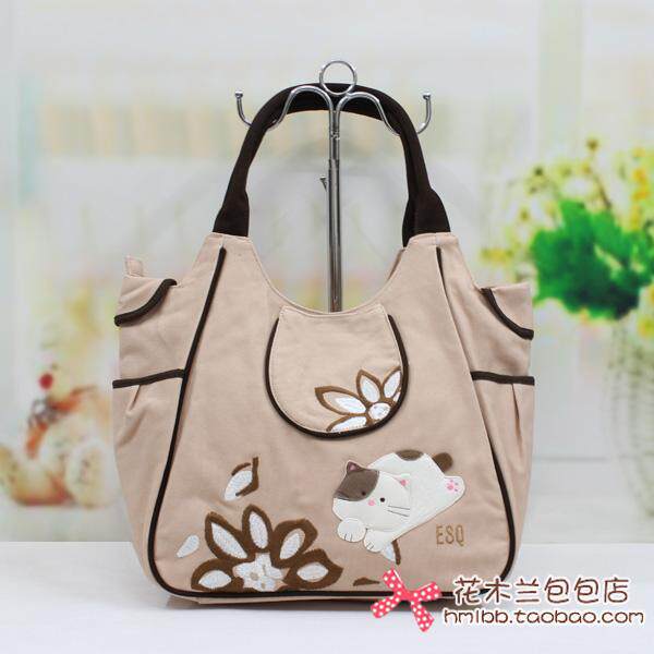 【ESQ正品】荷花猫纯棉帆布女包淑女大单肩包60666