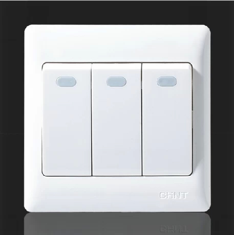 正泰开关插座86型  NEW7G系列NEW7-G011B三开双控开关插座面板