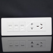 多媒体强弱电插座 118型电源带双电脑电话开关插座面板 银边 大版