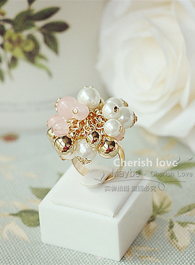 韩国珍珠镀真金食指粉晶石