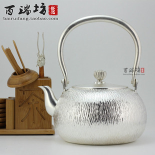 银茶具雪花银壶 999纯银壶 日本茶壶 纯手工打造 烧水壶 柳叶纹