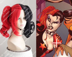 cos假发哈莉奎因 Harley Quinn 哈利奎恩 小丑女 黑红双色+虎夹