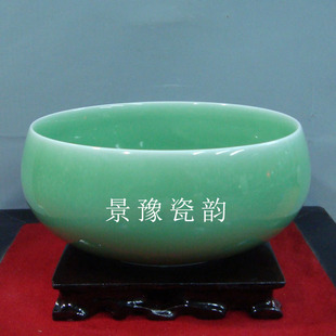 龙泉青瓷 陶瓷器大号笔洗杯洗玻璃竹木花盆鱼缸 哥窑豆青釉茶洗碗