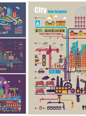 A1947矢量扁平化信息图城市建筑海报模板图案 AI设计素材
