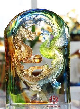 六合春 琉璃龙凤满缘百年好合摆件创意结婚礼品朋友闺蜜新婚礼物