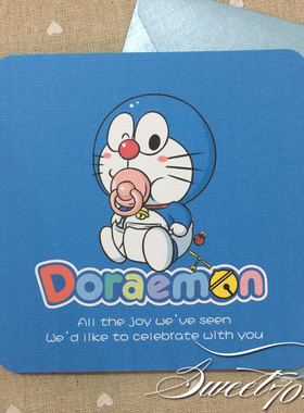 哆啦A梦机器猫叮当猫宝宝满月请帖请柬baby百日生日周岁报喜卡