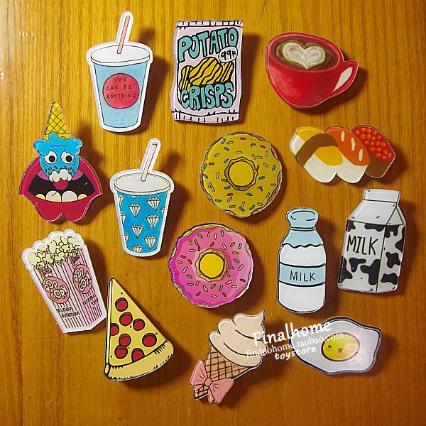 卡通手绘冰箱贴咖啡杯徽章