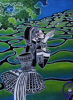 山路弯弯 苗族纯手工蜡染布艺布 装框画 壁画 贵州特产 40x45cm