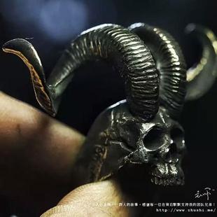 暗黑美学 纯银925骷髅戒指纯手工制作 主师新款 银饰蜘蛛出品羊角