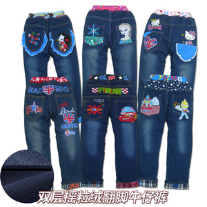 清货:冬款双层加绒加厚保暖韩版童装牛仔裤