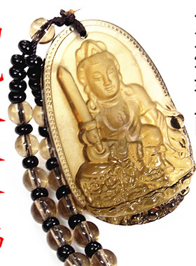 冰种黑曜石文殊菩萨生肖属兔吊坠