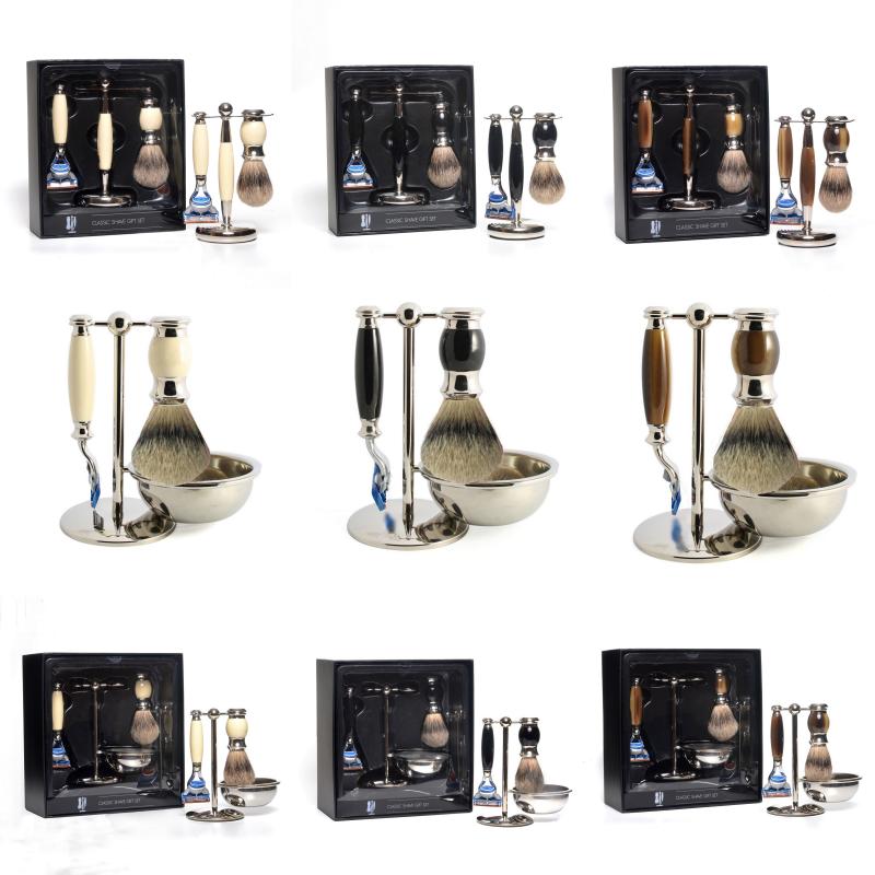 Pure Badger-适用5层刀片卡夹剃须刀/支架/刷/皂碗豪华套装