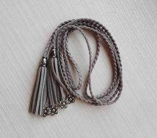 出口订单尾货 数量有限 小梅花吊坠流苏韩国绒编织驼色黄棕色腰带