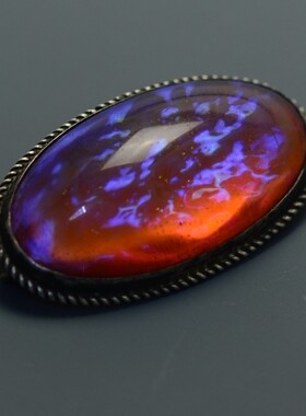 上层精灵的庭院∮Art Deco美国古董玫瑰幻彩龙息手工琉璃老银胸针