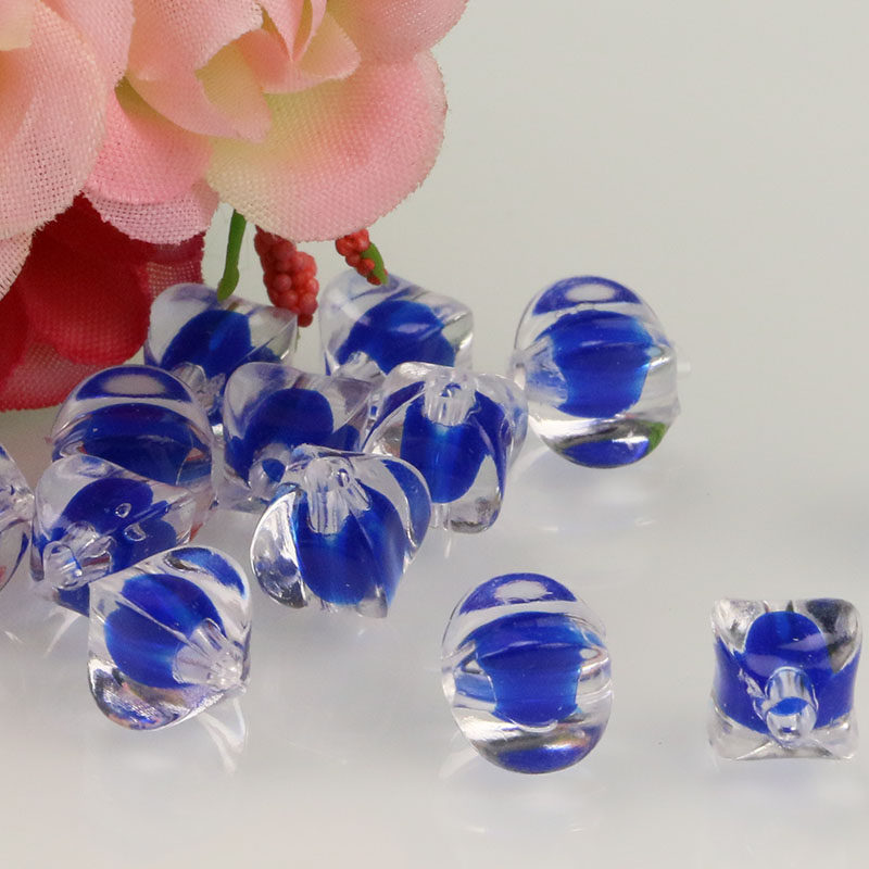 DIY串珠材料四角珠子内彩珠西瓜珠编纸巾盒材料10/12mm/按斤