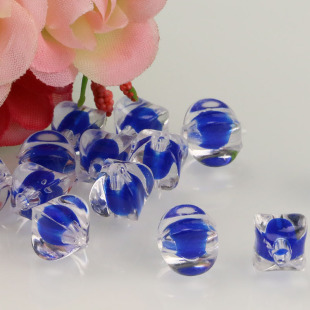 DIY串珠材料四角珠子内彩珠西瓜珠编纸巾盒材料10/12mm/按斤