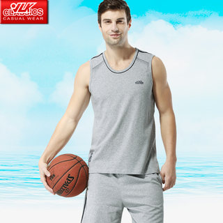 夏季背心运动套装男短裤短袖T恤中老年圆领休闲男士篮球运动服薄