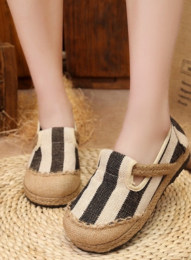 春民族风草编鞋男女亚麻布鞋复古草鞋帆布鞋一脚蹬懒人渔夫鞋平底