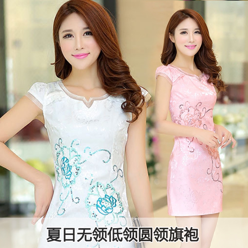 Collarless Low collar cheongsam 2018 new pattern lady Spring Self cultivation fashion Improved edition Embroidery daily Largein the Women's clothing/Boutique , Wedding/Cheongsam/Formal dress , Cheongsam  category - from Buy2taobao.com to provide professional Taobao agent buy service