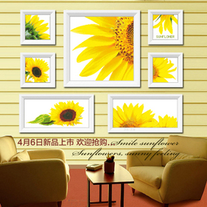 方钻满钻贴砖点钻石十字绣钻石画客厅向日葵的微笑照片墙多七联画