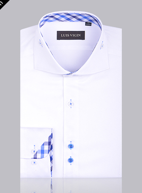LUIS VIGIN男士纯棉修身长袖白衬衫时尚百搭英伦设计C276A C277A