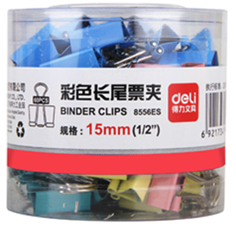 得力彩色长尾票夹 8556ES 15mm 小号 60个/筒