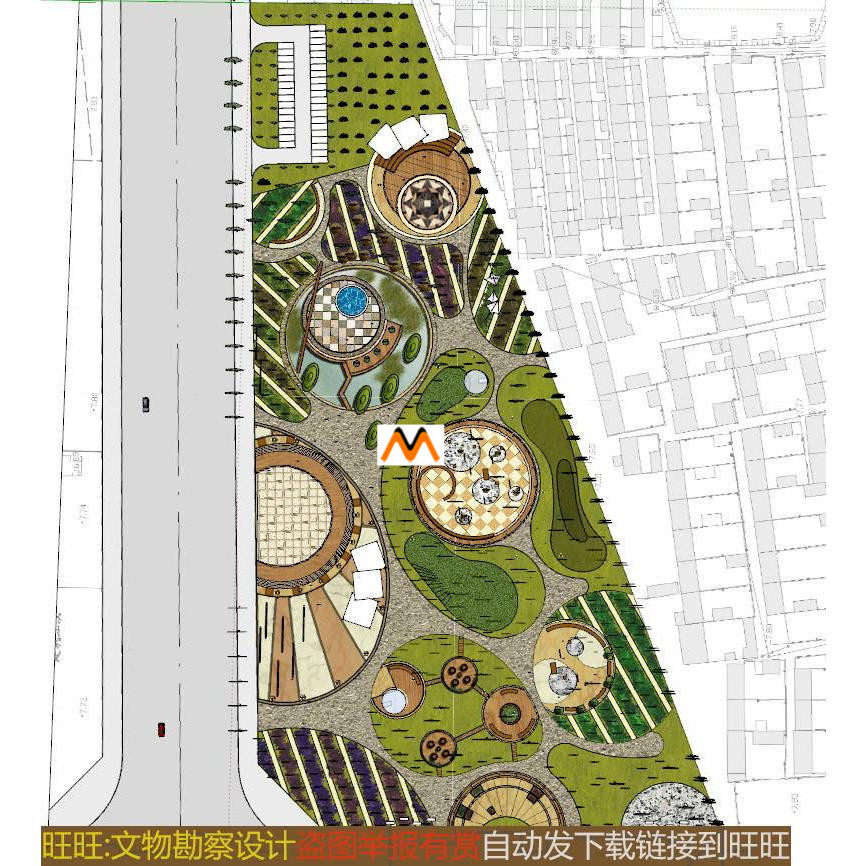 x307城市三角地带中型综合休闲广场设计铺地园林绿化景观计su模型