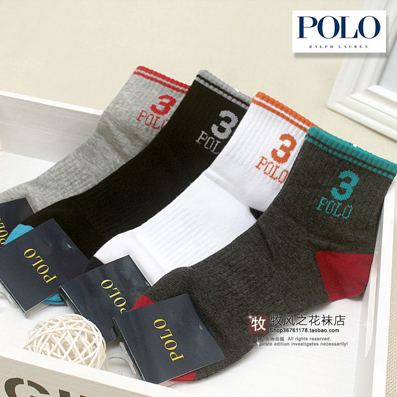 全棉纯色拼接绣标数字女运动短袜春秋中厚罗纹短筒1244