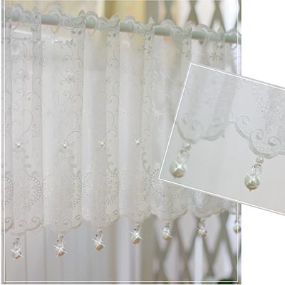 South Korea imported white exquisite pattern hanging beads lace half curtain door curtain Coffee curtain Small hanging curtain